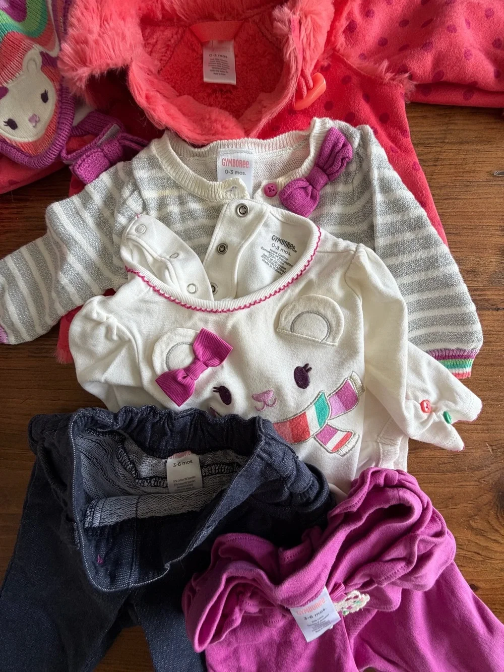 Gymboree 7 Pc Set Pink and Purple Girls 0-3 months Coat, Tops, Pants, Hat